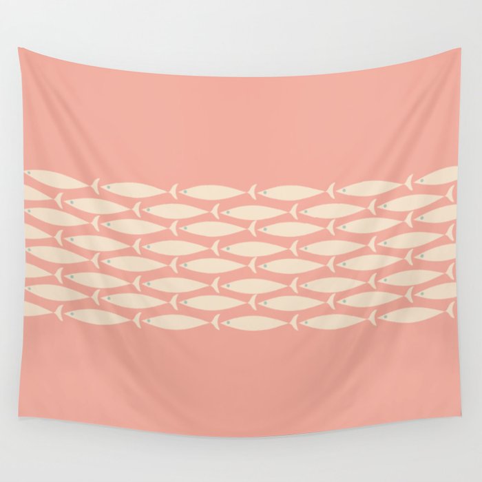 Mid Century Modern Fish Stripe Minimalist Pattern in Soft Blush Pink and Cream Wall Tapestry Gallery Image 4