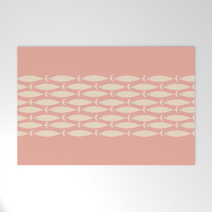 Mid Century Modern Fish Stripe Minimalist Pattern in Soft Blush Pink and Cream Welcome Mat Gallery Image 1