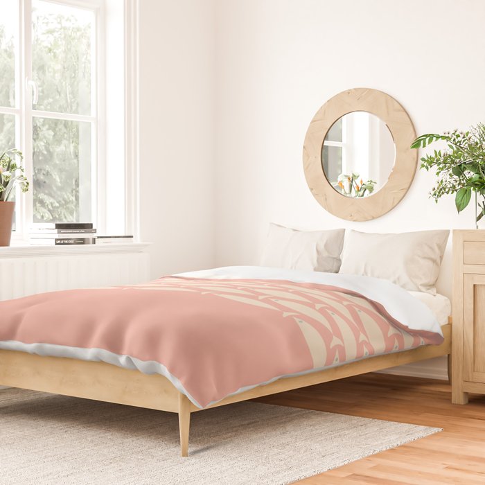 Mid Century Modern Fish Stripe Minimalist Pattern in Soft Blush Pink and Cream Duvet Cover Gallery Image 2