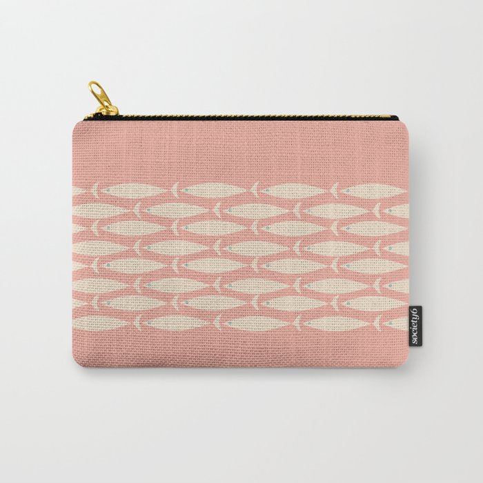 Mid Century Modern Fish Stripe Minimalist Pattern in Soft Blush Pink and Cream Carry All Pouch Gallery Image 1
