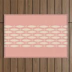 Mid Century Modern Fish Stripe Minimalist Pattern in Soft Blush Pink and Cream Outdoor Rug Gallery Image 1