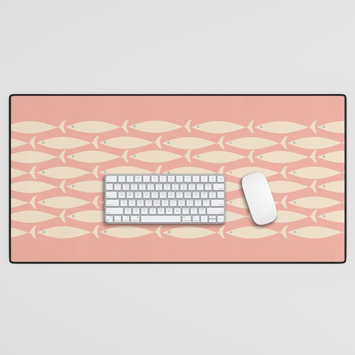 Mid Century Modern Fish Stripe Minimalist Pattern in Soft Blush Pink and Cream Desk Mat Gallery Image 1