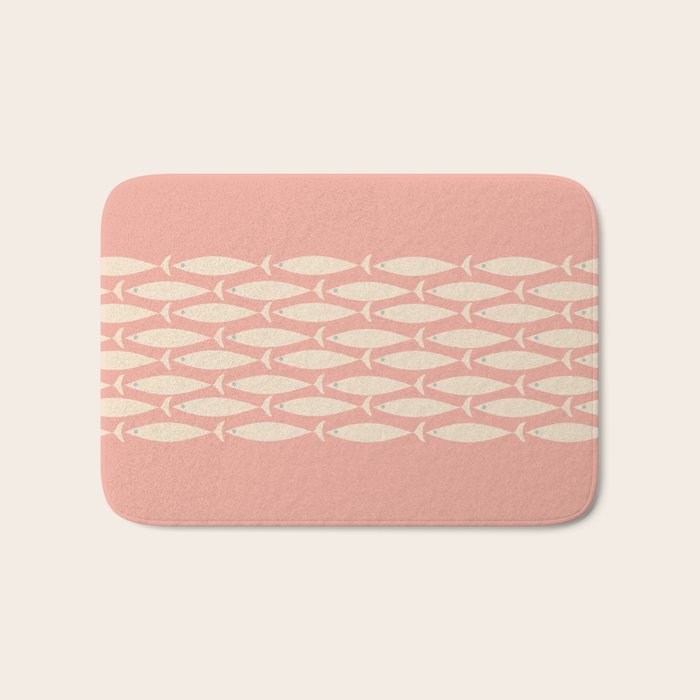 Mid Century Modern Fish Stripe Minimalist Pattern in Soft Blush Pink and Cream Bath Mat Gallery Image 1