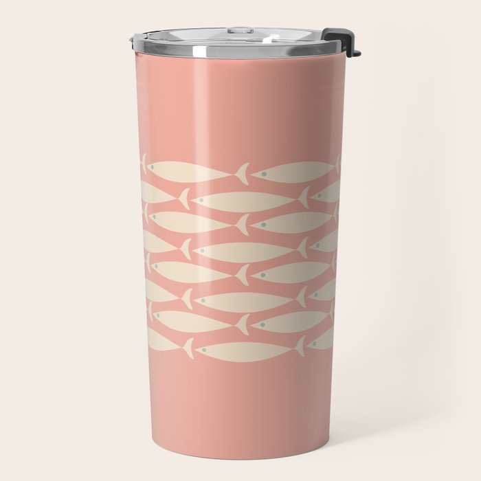 Mid Century Modern Fish Stripe Minimalist Pattern in Soft Blush Pink and Cream Travel Mug Gallery Image 2