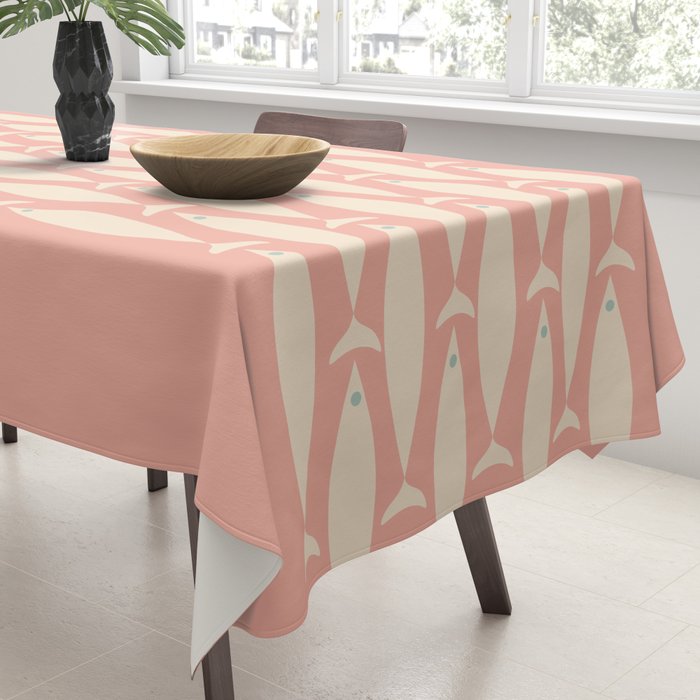 Mid Century Modern Fish Stripe Minimalist Pattern in Soft Blush Pink and Cream Tablecloth Gallery Image 3