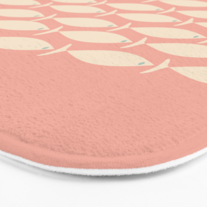 Mid Century Modern Fish Stripe Minimalist Pattern in Soft Blush Pink and Cream Bath Mat Gallery Image 3