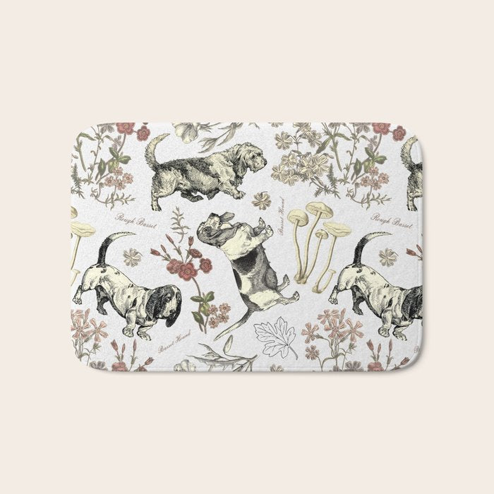 BASSET HOUNDS and MAGICAL MUSCHROOMS  Bath Mat Gallery Image 1