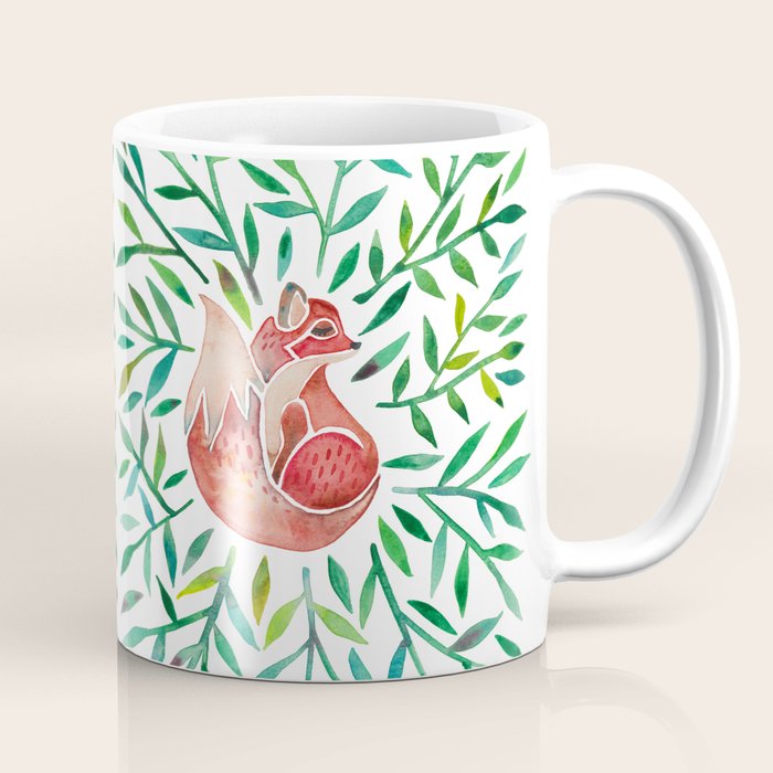 Woodland Fox - Green Leaves Coffee Mug Gallery Image 1