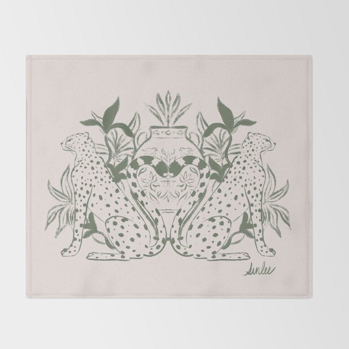 Cheetah Symmetry lines (olive) Throw Blanket Gallery Image 2