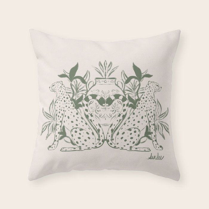 Cheetah Symmetry lines (olive) Throw Pillow Gallery Image 1