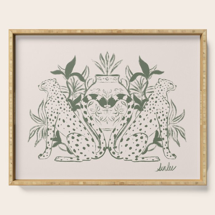 Cheetah Symmetry lines (olive) Serving Tray Gallery Image 1