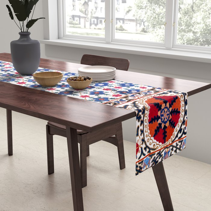 Kermina Nim Suzani  Antique Uzbekistan Embroidery Print Table Runner Gallery Image 2