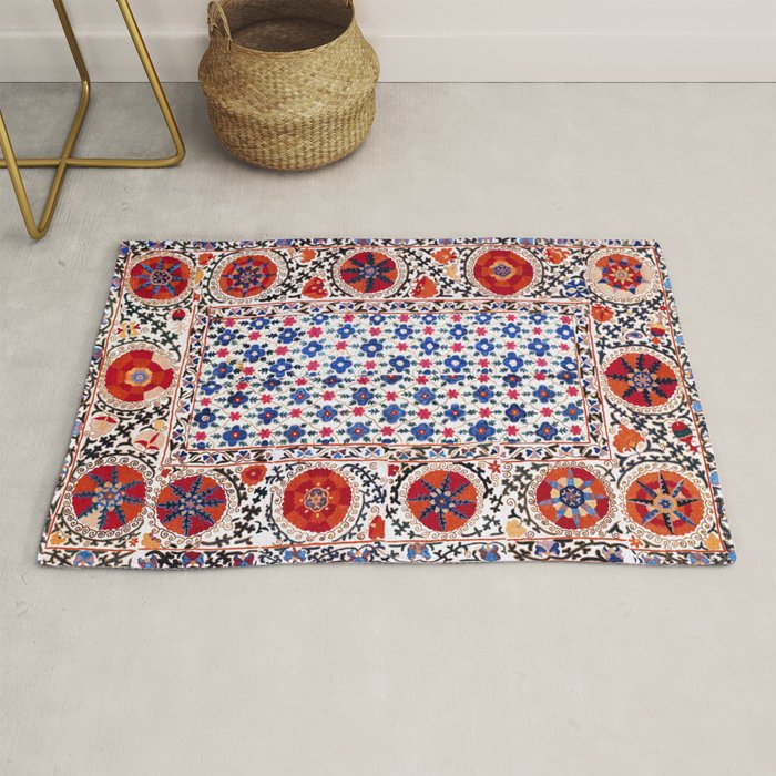 Kermina Nim Suzani  Antique Uzbekistan Embroidery Print Rug Gallery Image 1