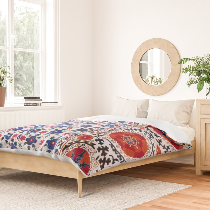 Kermina Nim Suzani  Antique Uzbekistan Embroidery Print Duvet Cover Gallery Image 2