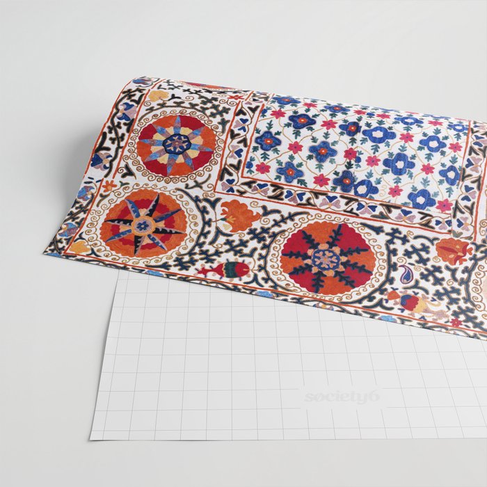 Kermina Nim Suzani  Antique Uzbekistan Embroidery Print Wrapping Paper Gallery Image 2