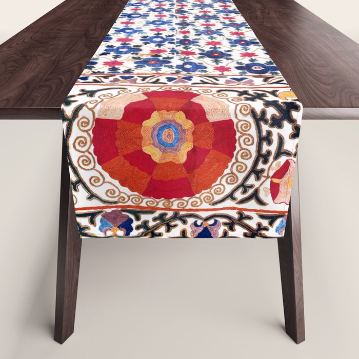 Kermina Nim Suzani  Antique Uzbekistan Embroidery Print Table Runner Gallery Image 1