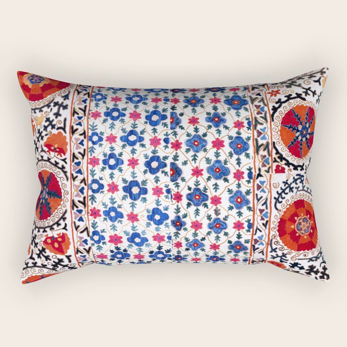 Kermina Nim Suzani  Antique Uzbekistan Embroidery Print Rectangular Pillow Gallery Image 1