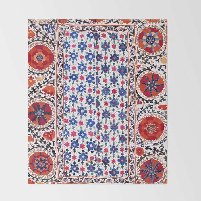Kermina Nim Suzani  Antique Uzbekistan Embroidery Print Throw Blanket Gallery Image 2
