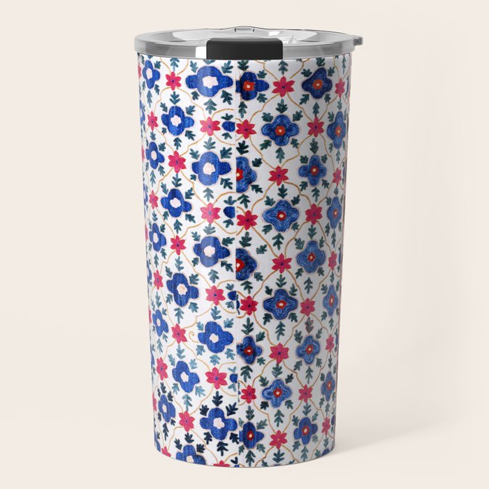 Kermina Nim Suzani  Antique Uzbekistan Embroidery Print Travel Mug Gallery Image 1