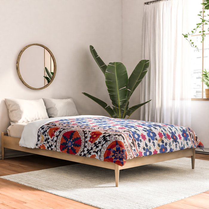 Kermina Nim Suzani  Antique Uzbekistan Embroidery Print Comforter Gallery Image 2