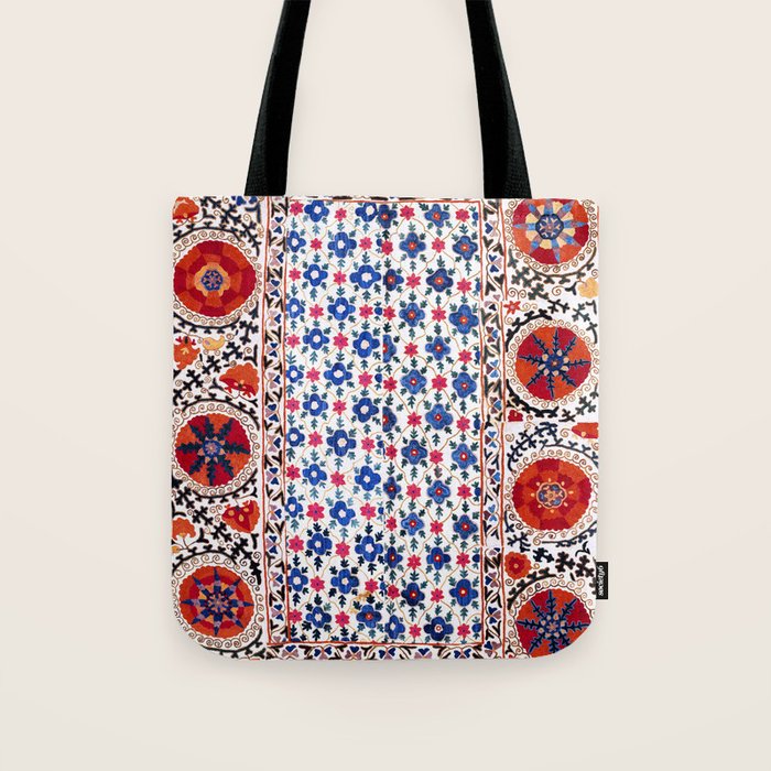 Kermina Nim Suzani  Antique Uzbekistan Embroidery Print Tote Bag Gallery Image 1
