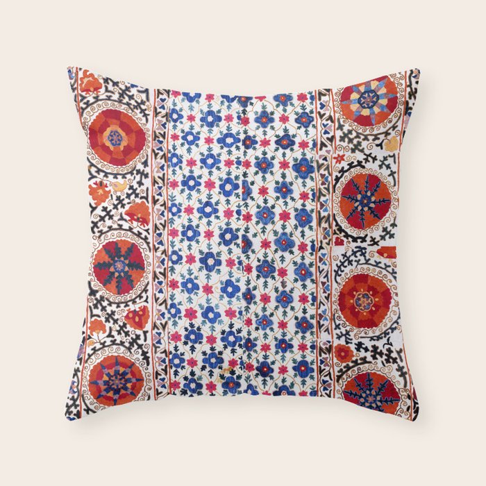 Kermina Nim Suzani  Antique Uzbekistan Embroidery Print Throw Pillow Gallery Image 6
