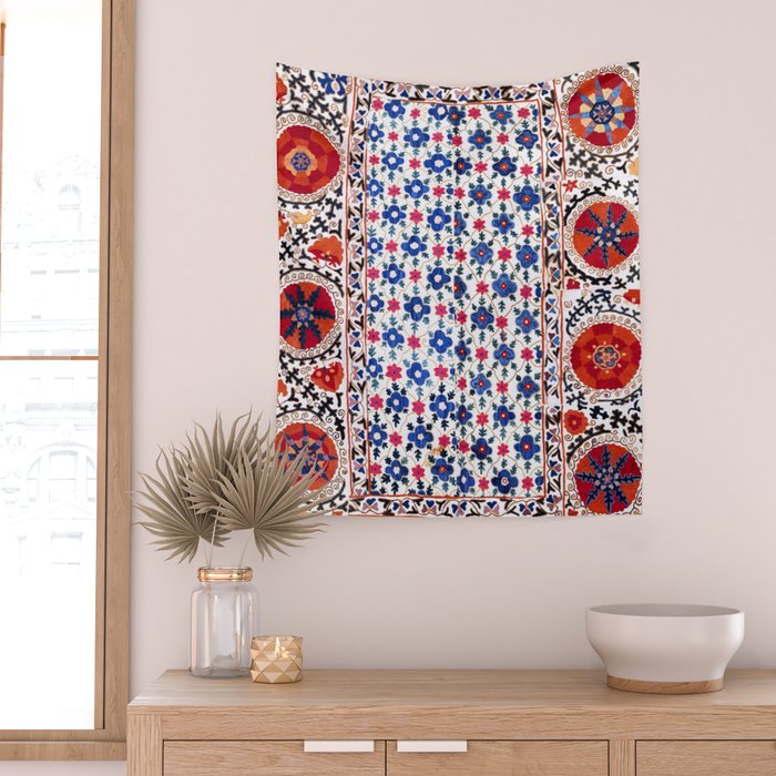 Kermina Nim Suzani  Antique Uzbekistan Embroidery Print Wall Tapestry Gallery Image 2
