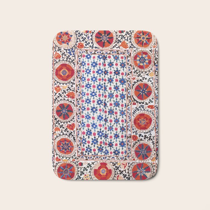 Kermina Nim Suzani  Antique Uzbekistan Embroidery Print Bath Mat Gallery Image 1