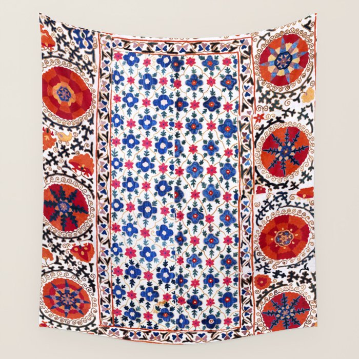 Kermina Nim Suzani  Antique Uzbekistan Embroidery Print Wall Tapestry Gallery Image 1