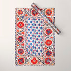 Kermina Nim Suzani  Antique Uzbekistan Embroidery Print Wrapping Paper Gallery Image 1