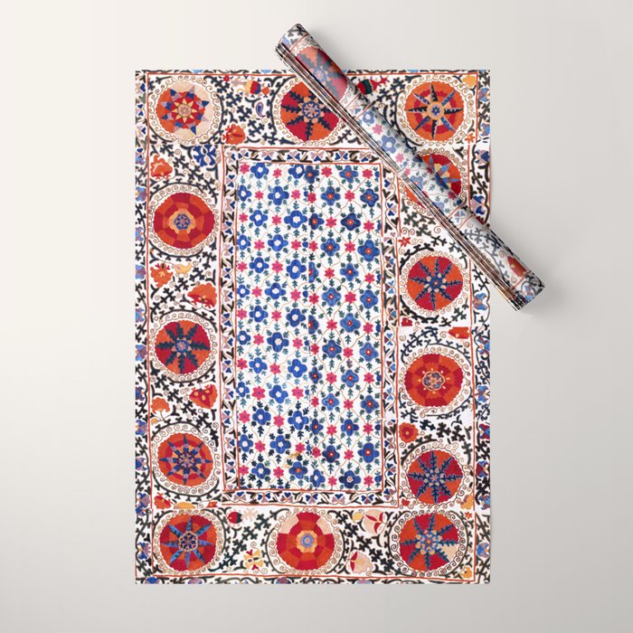 Kermina Nim Suzani  Antique Uzbekistan Embroidery Print Wrapping Paper Gallery Image 1