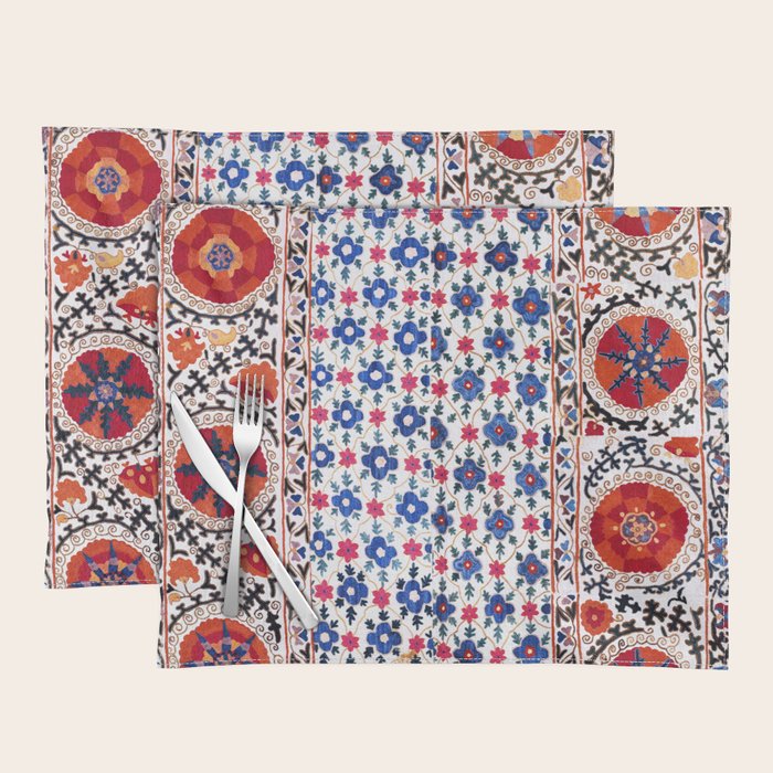 Kermina Nim Suzani  Antique Uzbekistan Embroidery Print Placemat Gallery Image 1