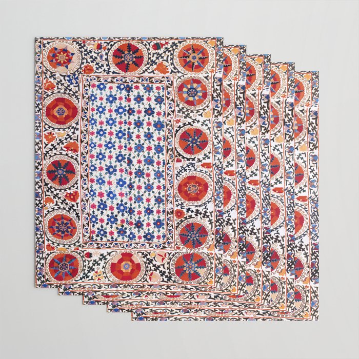 Kermina Nim Suzani  Antique Uzbekistan Embroidery Print Wrapping Paper Gallery Image 3