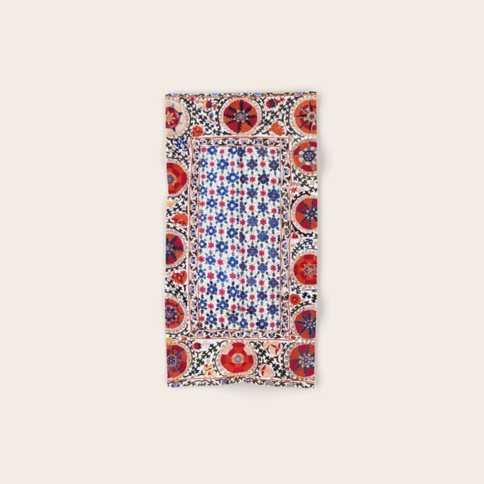 Kermina Nim Suzani  Antique Uzbekistan Embroidery Print Bath Towel Gallery Image 1