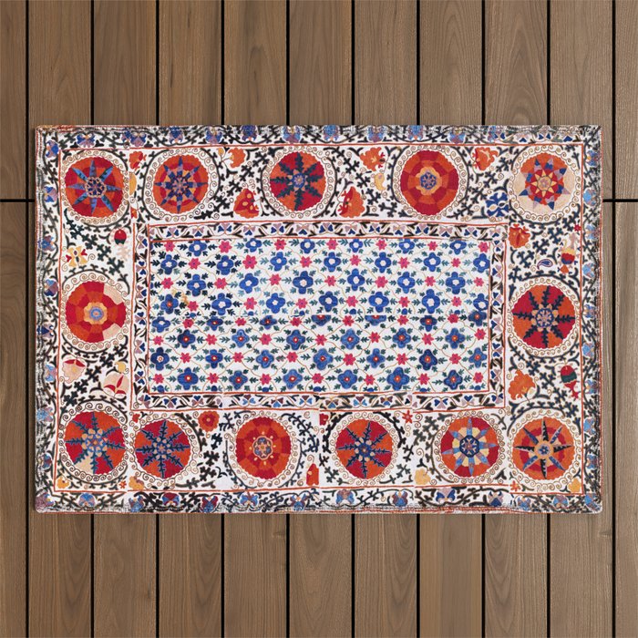 Kermina Nim Suzani  Antique Uzbekistan Embroidery Print Outdoor Rug Gallery Image 1