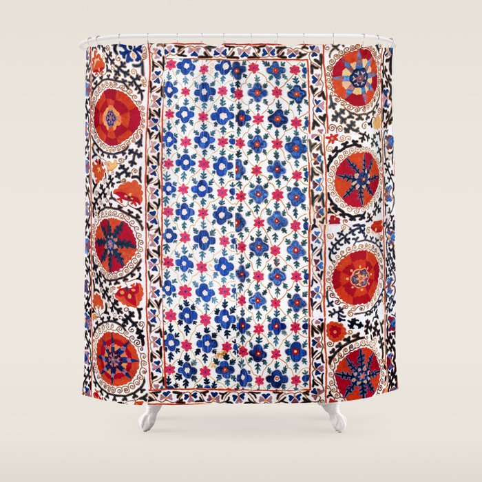 Kermina Nim Suzani  Antique Uzbekistan Embroidery Print Shower Curtain Gallery Image 1