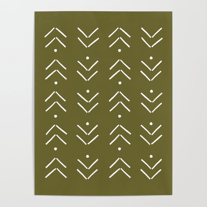 Arrow Lines Pattern Design 7 in olive green Poster Gallery Image 1