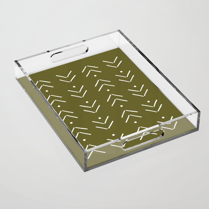 Arrow Lines Pattern Design 7 in olive green Acrylic Tray Gallery Image 1
