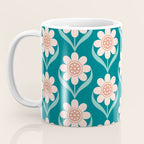 Scandinavian Floral Pattern, Turquoise, Peach and Salmon Pink Retro Flowers Coffee Mug Gallery Image 3