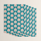 Scandinavian Floral Pattern, Turquoise, Peach and Salmon Pink Retro Flowers Wrapping Paper Gallery Image 3