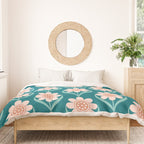Scandinavian Floral Pattern, Turquoise, Peach and Salmon Pink Retro Flowers Duvet Cover Gallery Image 3