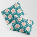 Scandinavian Floral Pattern, Turquoise, Peach and Salmon Pink Retro Flowers Pillow Sham Gallery Image 3