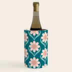 Scandinavian Floral Pattern, Turquoise, Peach and Salmon Pink Retro Flowers Wine Chiller Gallery Image 2