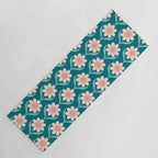 Scandinavian Floral Pattern, Turquoise, Peach and Salmon Pink Retro Flowers Yoga Mat Gallery Image 1
