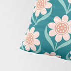 Scandinavian Floral Pattern, Turquoise, Peach and Salmon Pink Retro Flowers Pillow Sham Gallery Image 4