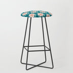 Scandinavian Floral Pattern, Turquoise, Peach and Salmon Pink Retro Flowers Stool Gallery Image 1