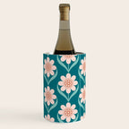 Scandinavian Floral Pattern, Turquoise, Peach and Salmon Pink Retro Flowers Wine Chiller Gallery Image 1