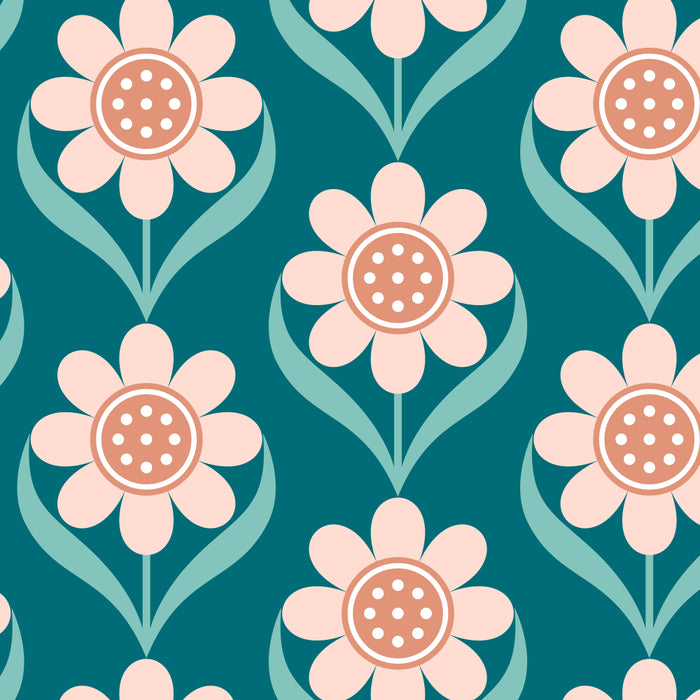 Scandinavian Floral Pattern, Turquoise, Peach and Salmon Pink Retro Flowers Coffee Mug Gallery Image 2