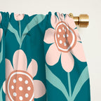 Scandinavian Floral Pattern, Turquoise, Peach and Salmon Pink Retro Flowers Window Curtain Gallery Image 2