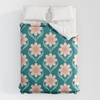 Scandinavian Floral Pattern, Turquoise, Peach and Salmon Pink Retro Flowers Duvet Cover Gallery Image 6